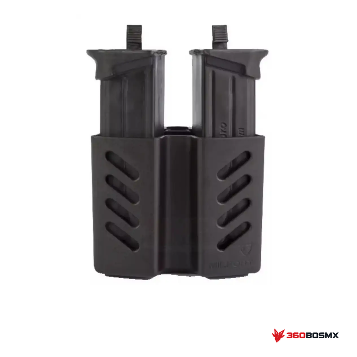Porta cargador doble Milfort — Negro sobre fondo blanco con logo 360BOSMX