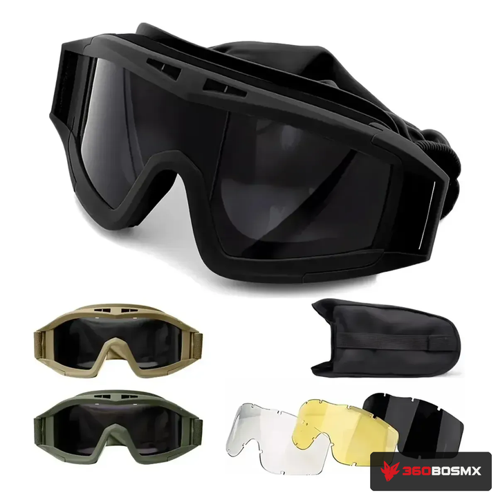 Goggles tácticos de protección con 3 micas — Negros MPMM