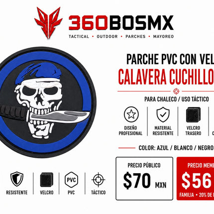 Parche PVC c/ Velcro Calavera Cuchillo A1
