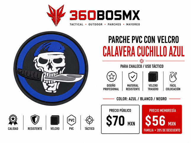 Parche PVC c/ Velcro Calavera Cuchillo A1