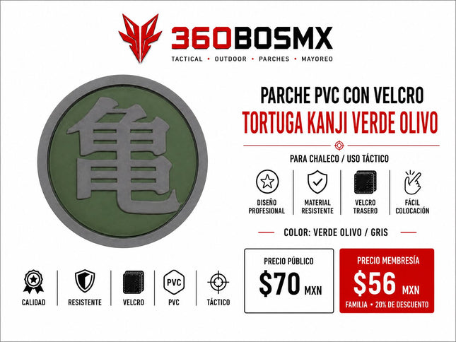 Parche PVC c/ Velcro Tortuga Kanji