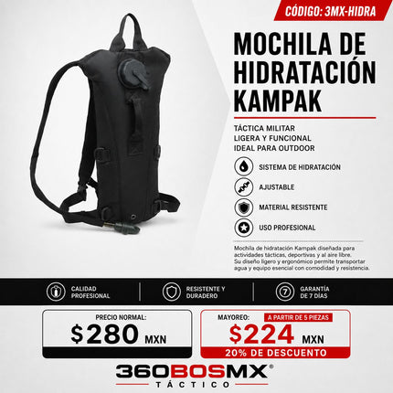 Mochila Hidratacion Tactica KAMPAK Negro