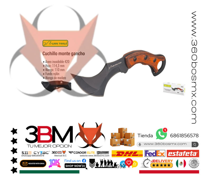 Cuchillo 4 1/2" Gancho Mango Madera Funda LT	197	3BM-0334 MP MM