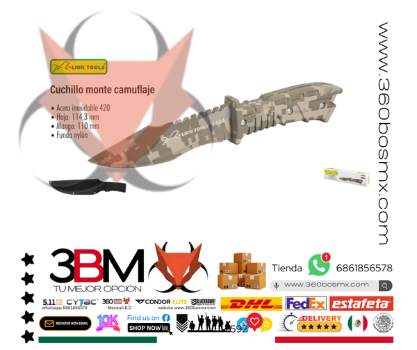 CUCHILLO 4 1/2" PAVONADO FUNDA LION TOOLS	144	3BM-0335 MP MM