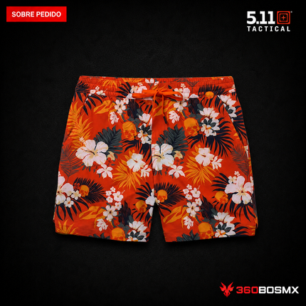 Short 5.11 Big Sur Hybrid Short 7 pulgadas para hombre en color Naranja Envejecido Tropical Skull, producto sobre pedido