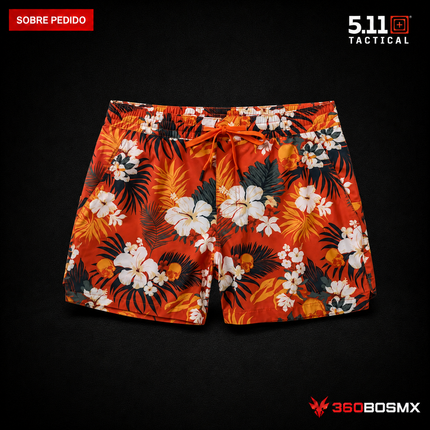 Short 5.11 Big Sur Hybrid Short Print 5 pulgadas para hombre en color Naranja Envejecido Tropical Skull, producto sobre pedido