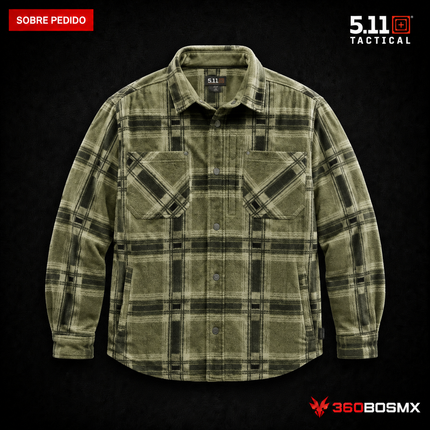 Sobrecamisa tipo Chaqueta Frontier 5.11 en color Cuadros Verde Tank, prenda sobre pedido
