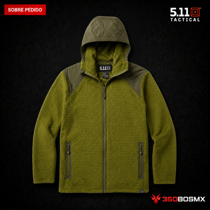 Chaqueta Térmica Pirin Polartec Alpha de Cierre Completo 5.11 en color Verde Fatiga, prenda sobre pedido