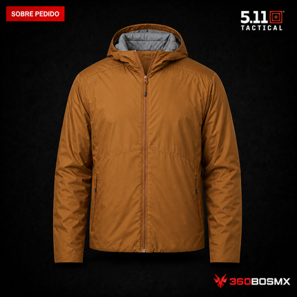 Chaqueta Aislante Adventure PrimaLoft 5.11 en color Café Pecana, prenda sobre pedido