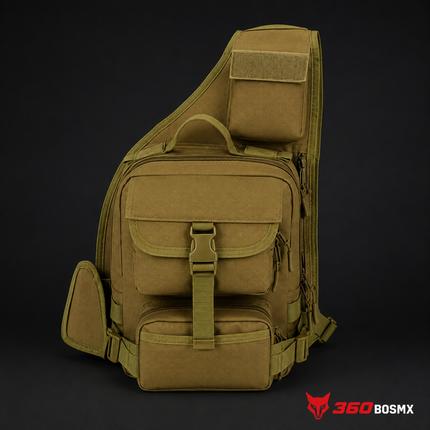 Pechera / Mochila muchos compartimientos, original, amplia de 10 Lts GJ111 – Caqui