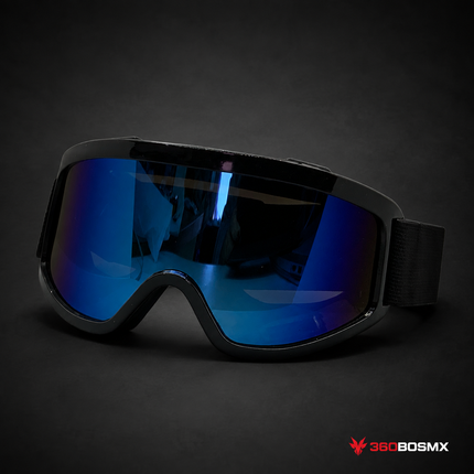 Goggles de motocross SN045 GG585 negros con mica azul espejo - 360BOSMX