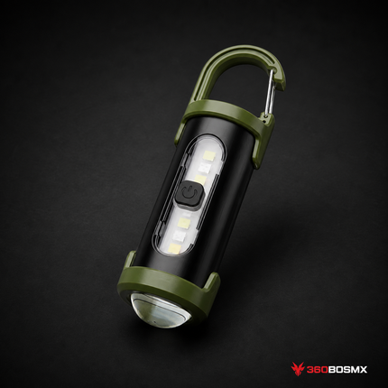 Mini linterna LED LJK CYLY011 negra y verde con mosquetón - 360BOSMX