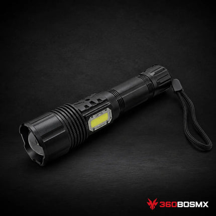 Lámpara de Mano T9 con Zoom y COB Lateral DT442 – Negro