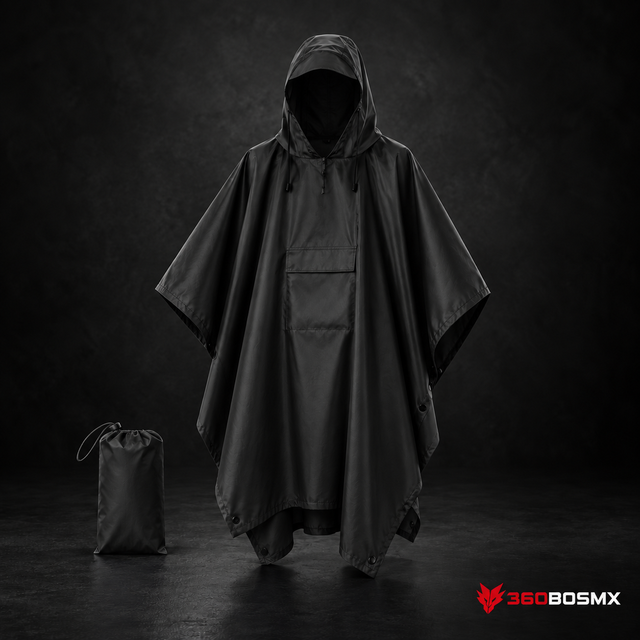 Poncho Táctico Impermeable con Capucha para Lluvia – Negro MP