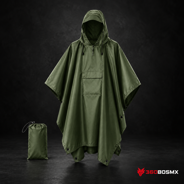 Poncho Táctico Impermeable con Capucha para Lluvia – Verde MP