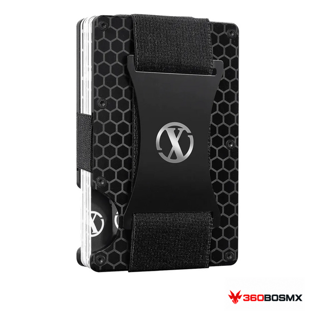 Cartera Xiuhte 18271 de aluminio con clip y protección RFID — Negro panal