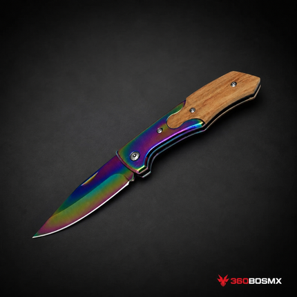 Navaja Plegable Rainbow Bolsillo Mango Tipo Madera EDC Camping Outdoor JF847