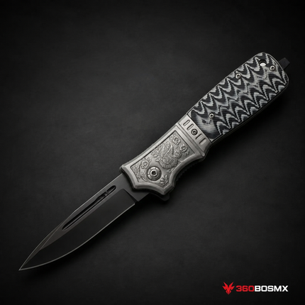 Navaja Plegable Clip Hoja Negra 22 cm Diseño Grabado JF860