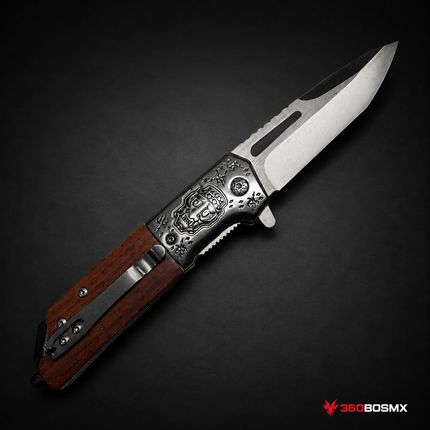 Navaja Calavera Mango Madera Plegable EDC JF985