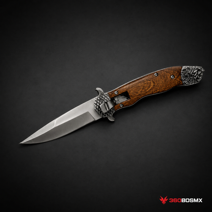Navaja plegable EDC JF978 madera con cabeza de león