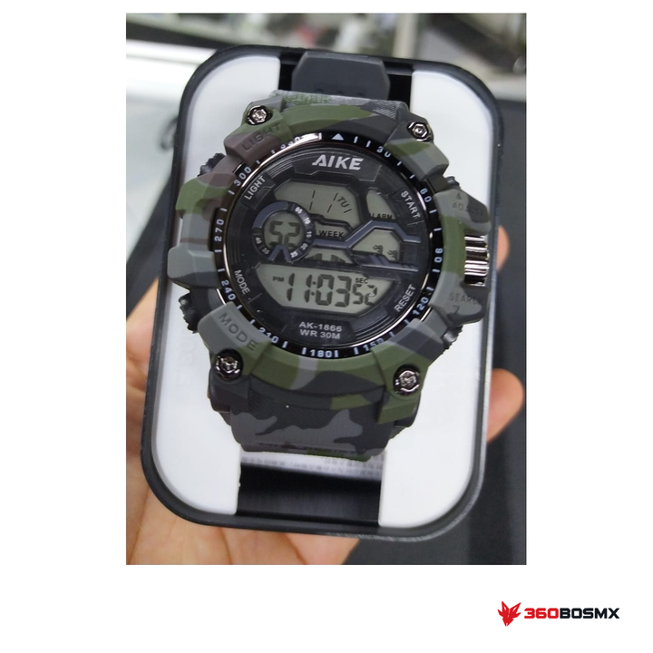 Reloj AK1866 camuflaje verde oscuro, fotografía real del producto recibido · 360BOSMX
