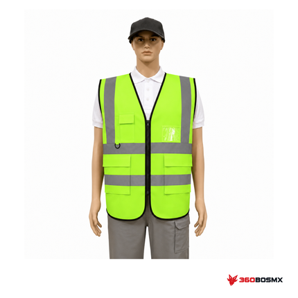 Chaleco de seguridad reflectante con porta credencial BB210-21 — Verde fosforescente