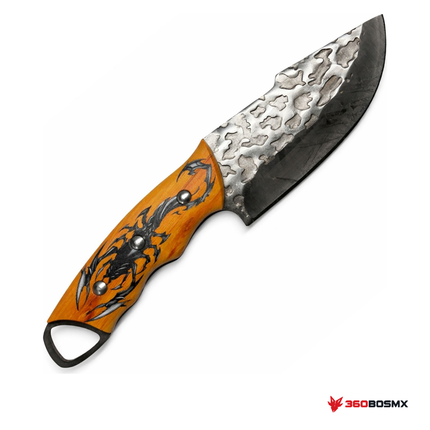 Cuchillo outdoor de madera grabada con funda JF927 MPMM · 360BOSMX
