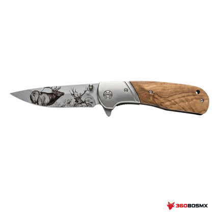 Navaja plegable premium con clip y mango de madera JF933 MPMM · 360BOSMX