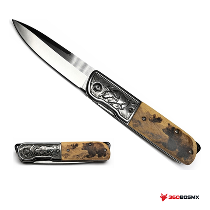 Navaja plegable grabado toro mango decorativo oso JF981 MPMM · 360BOSMX