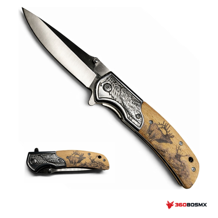 Navaja plegable grabado águila diseño venado JF982 MPMM · 360BOSMX
