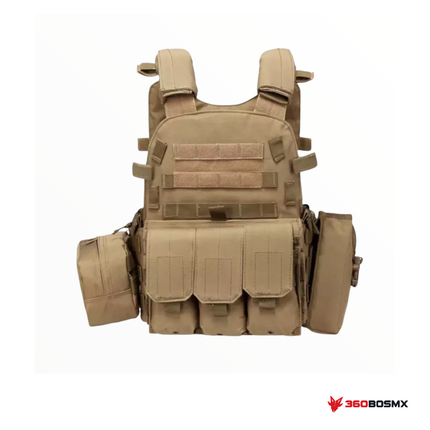 Chaleco MOLLE porta placas con bolsas frontales PJ039 — Caqui