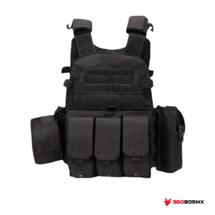 Chaleco MOLLE porta placas con bolsas frontales PJ039 — Negro