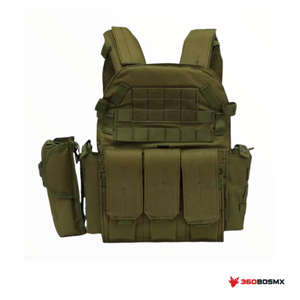 Chaleco MOLLE porta placas con bolsas frontales PJ039 — Verde militar