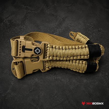 Portafusil Táctico Paracord 550 Trenzado de 1 Puntos con Brújula Corta sogas Pedernal Silbato GJ328 - Caqui - 360BOSMX