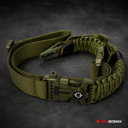 Portafusil Táctico de 1 y 2 Puntos Ajustable Paracord Pedernal Mosquetón Corta Soga GJ327 - Verde - 360BOSMX