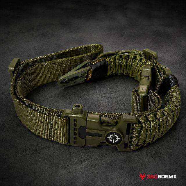 Portafusil Táctico de 1 y 2 Puntos Ajustable Paracord Pedernal Mosquetón Corta Soga GJ327 - Verde