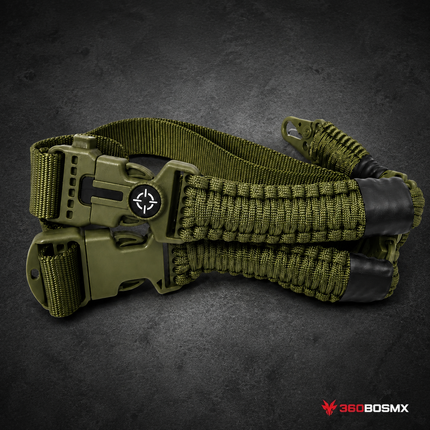 Portafusil Táctico Paracord 550 Trenzado de 1 Puntos con Brújula Corta sogas Pedernal Silbato GJ328 - Verde - 360BOSMX