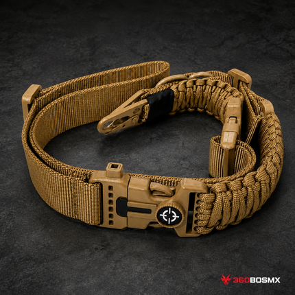 Portafusil Táctico de 1 y 2 Puntos Ajustable Paracord Pedernal Mosquetón Corta Soga GJ327 - Caqui - 360BOSMX