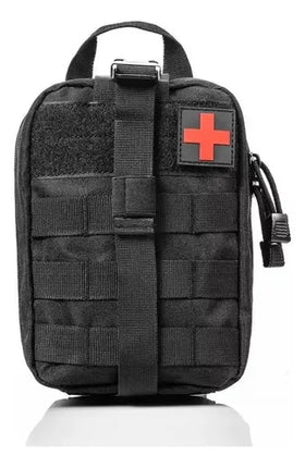 Bolsa botiquín MOLLE negra con parche de cruz roja