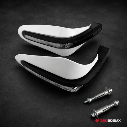 Protectores Manos Motocicleta Luz LED Integrada Universal Tipo Racing MTC186 - Blanco - 360BOSMX