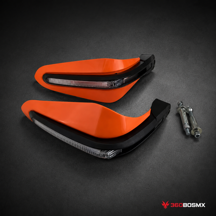 Protectores Manos Motocicleta Luz LED Integrada Universal Tipo Racing MTC186 - Naranja - 360BOSMX