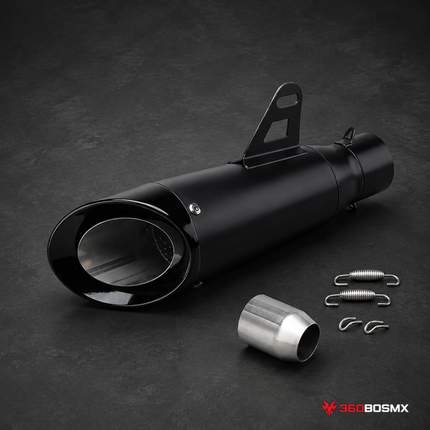 Silenciador Deportivo Universal Moto Negro Mate + Kit Montaje MTC267A - 360BOSMX