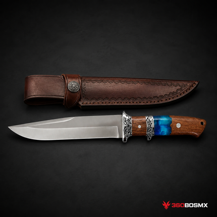 Cuchillo Cacería 32 cm Mango Madera + Funda Acero Inoxidable JF845