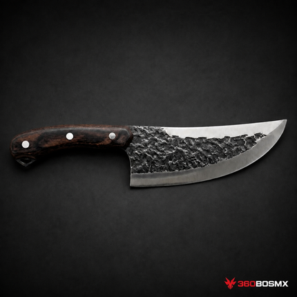 Cuchillo Campamento “Black Forge” Funda Cuero Corte Potente JF928