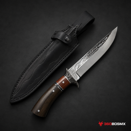 Cuchillo Bowie c/ Funda Caza Grabado Hoja Supervivencia JF896
