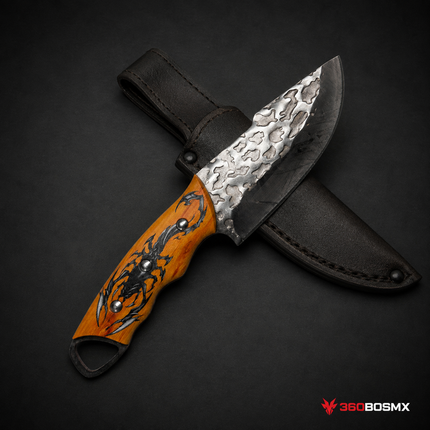 Cuchillo Artesanal c/ Funda Outdoor Madera Grabado JF927