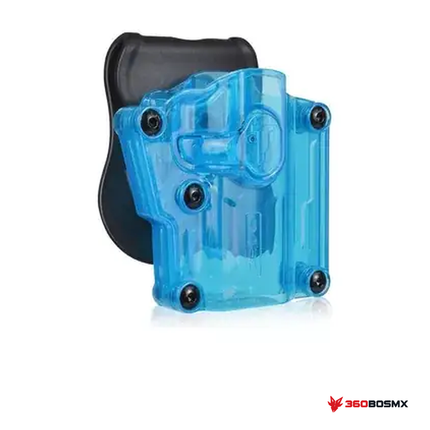 Holster universal CYTAC para diestro — Azul sobre fondo blanco con logo 360BOSMX