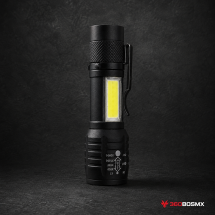 Mini Lámpara LED 1200 Lms, Luz Frontal Blanca c/zoom, Luz Lateral blanca Clip CD172 - 360BOSMX