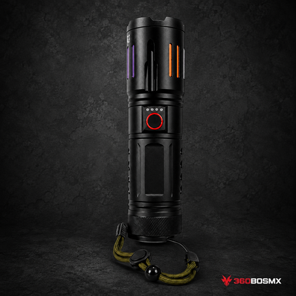 Linterna efecto patrulla IPX6 3 PILAS ALTO RENDIMIENTO recargables SOS Camping Outdoor 6 Modos WL19 - Negro - 360BOSMX