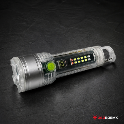 Lámpara LED XPE Luz UV  Multifunción Mosquetón Imán Pantalla digital efecto patrulla NGSD198 - Gris - 360BOSMX